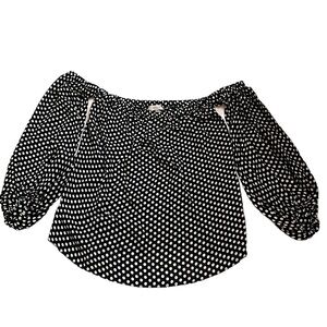Milly Silk Black & White Off Shoulder Silk Blouse Size S